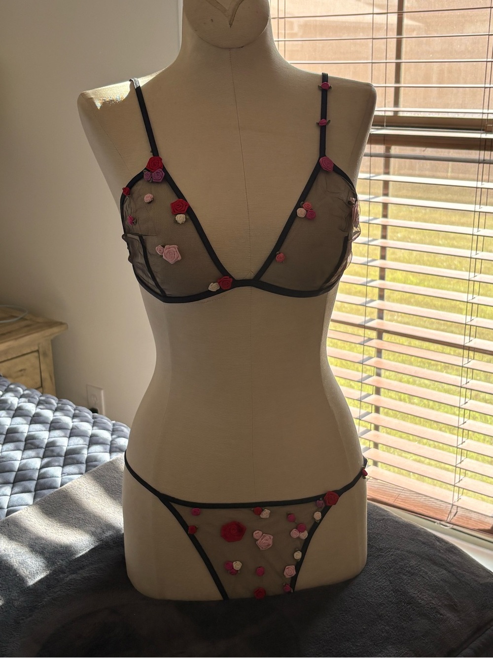 Victoria's Secret Black Sheer Floral Appliqué Bralette & Thong Set